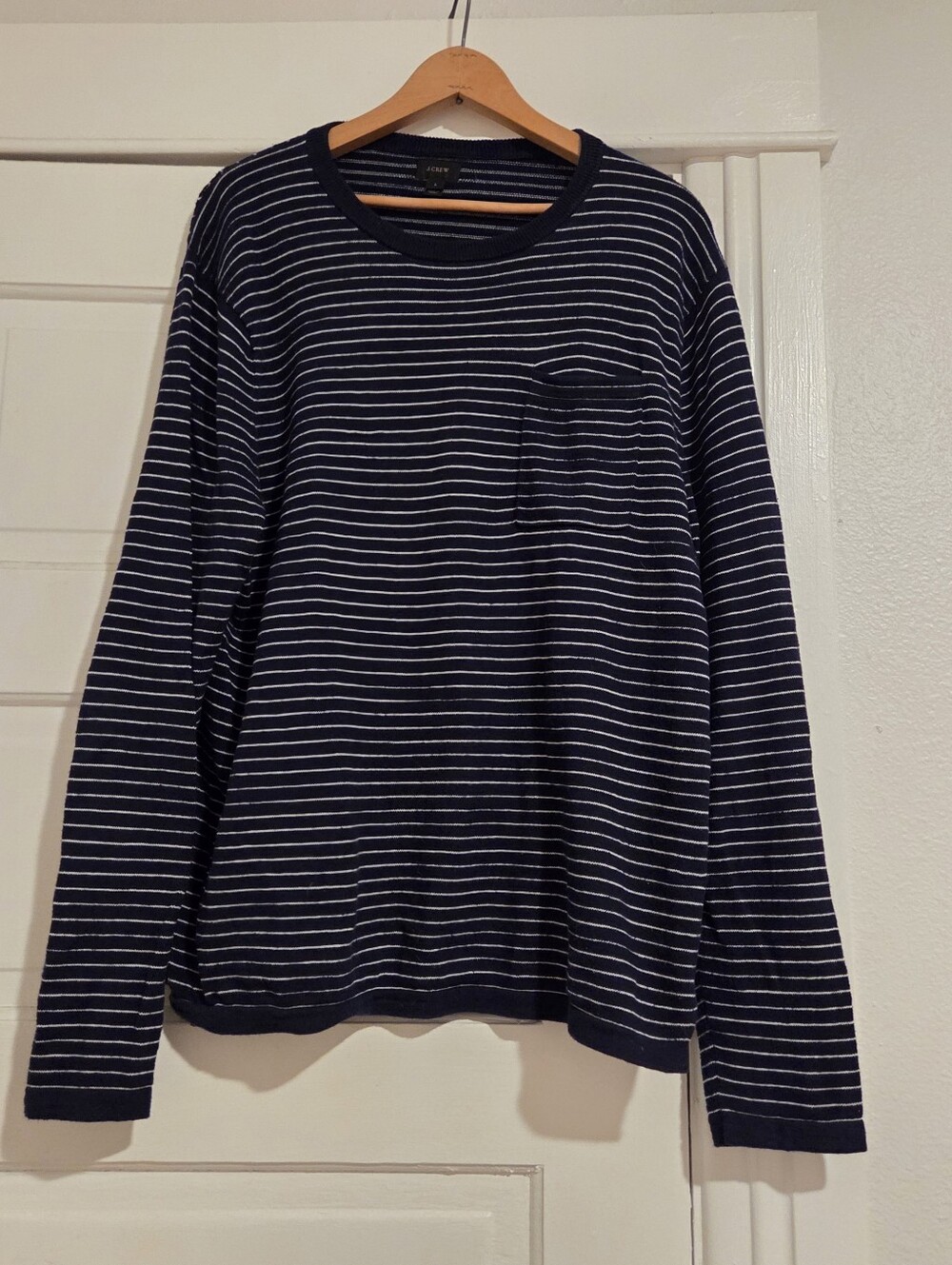 J. Crew Long-Sleeve Men’s Lightweight Cotton Sweater Striped Navy/White Men's L